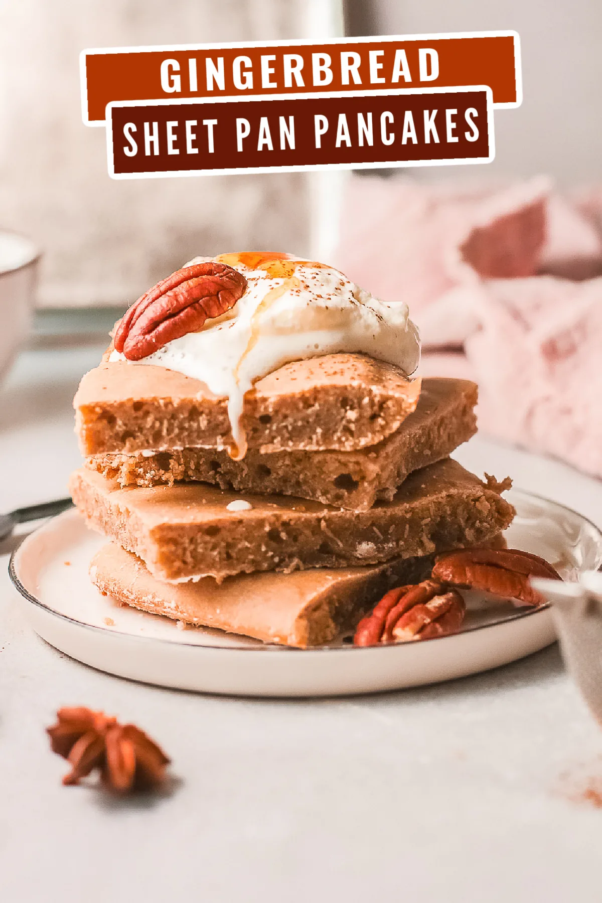 This delicious Gingerbread Sheet Pan Pancakes recipe is the perfect Christmas breakfast for a crowd! It's easy to make and tastes AMAZING.