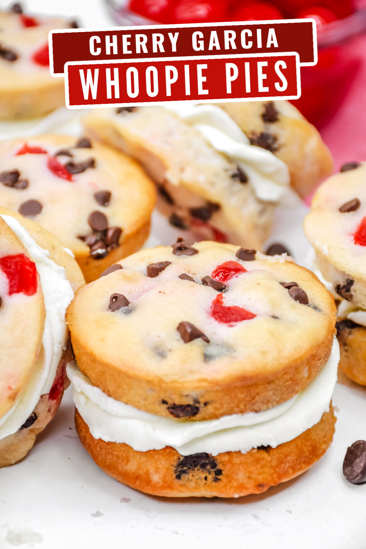 Fans of Ben & Jerry's will love this delicious cherry garcia whoopie pies recipe. They taste just like the classic ice cream treat!