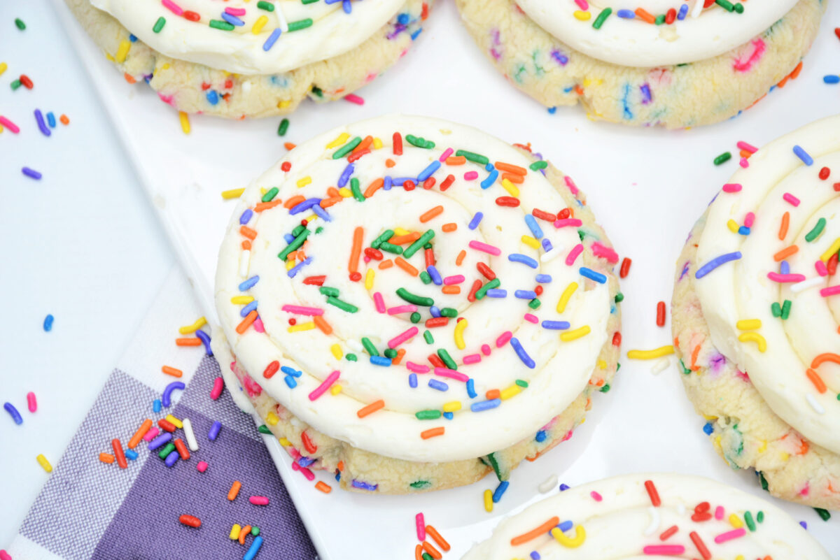 These delicious cookies are a copycat of the popular Crumbl Birthday Cake Cookies. They're easy to make and perfect for any celebration!