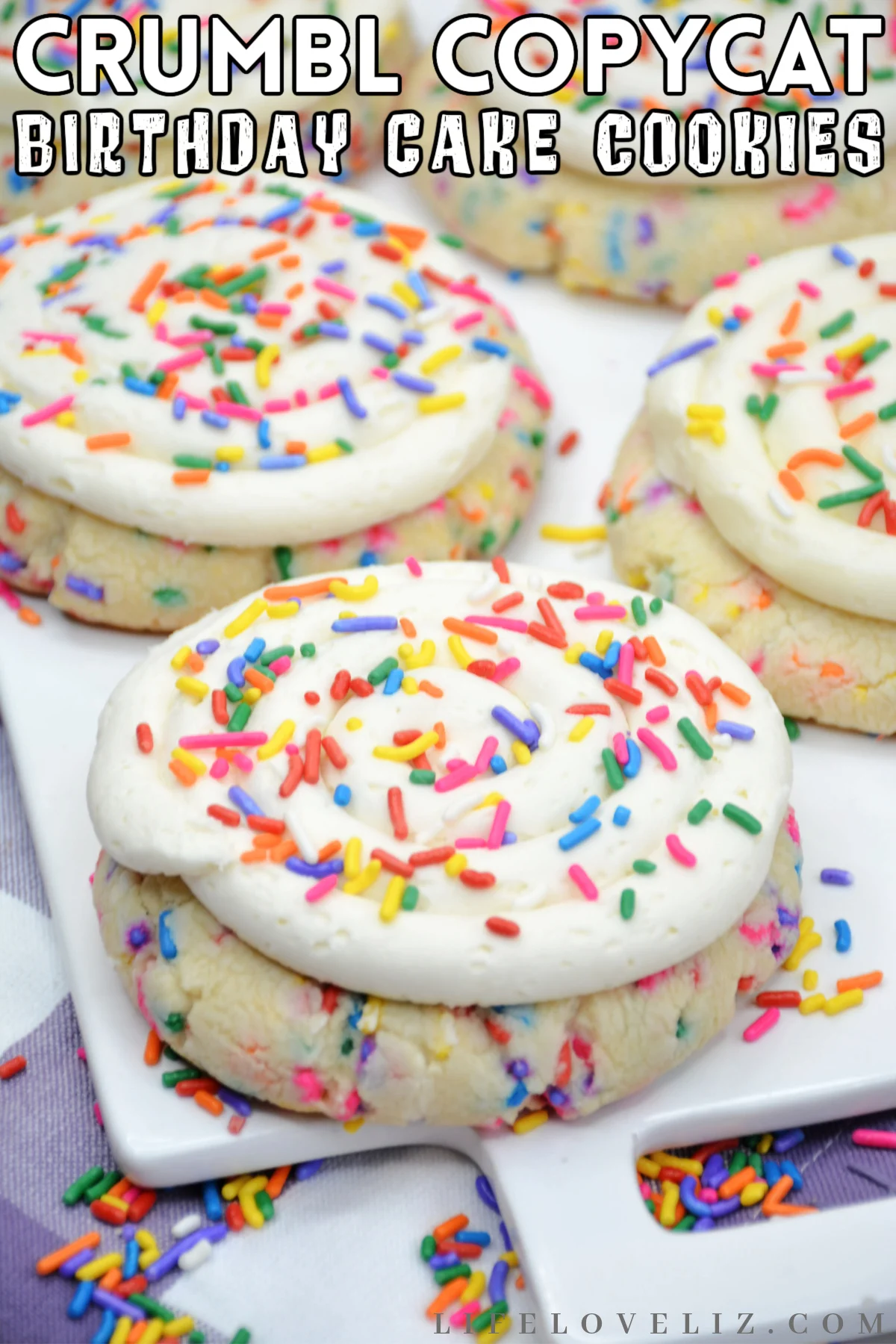 These delicious cookies are a copycat of the popular Crumbl Birthday Cake Cookies. They're easy to make and perfect for any celebration!