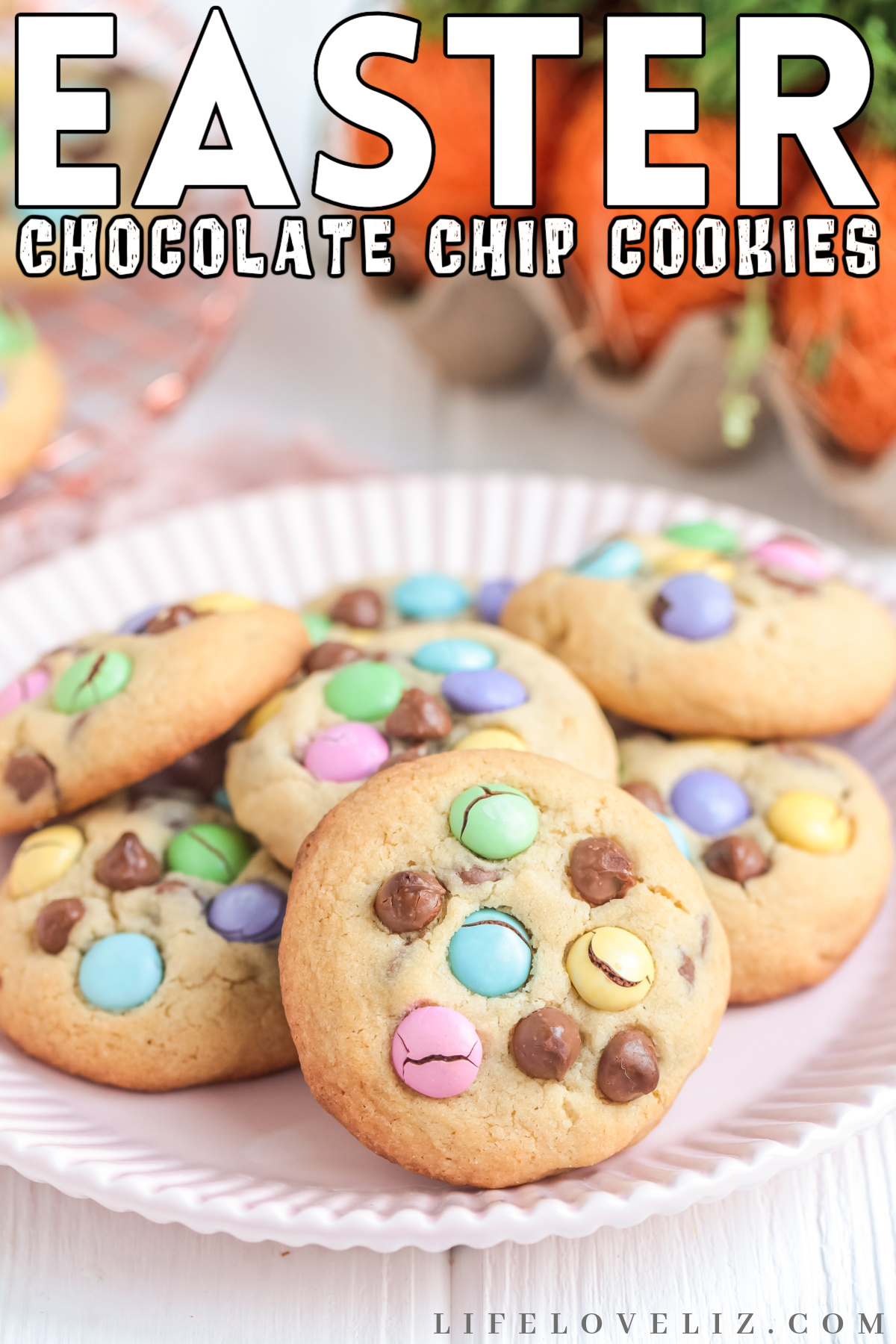 Celebrate Easter with these delicious and festive Easter chocolate chip cookies! These Easter cookies are soft and loaded with chocolate!