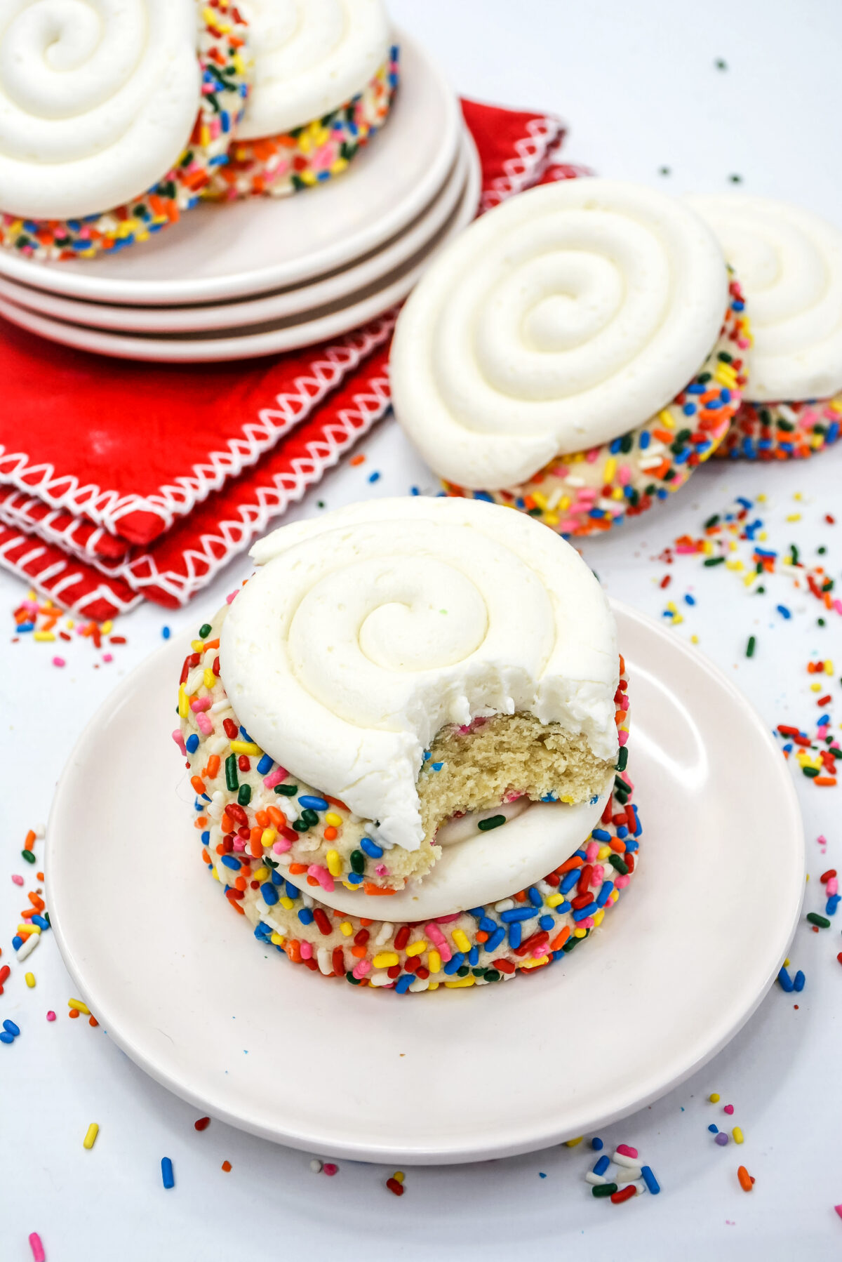 Love Crumbl Funfetti Milkshake Cookies? Recreate these fun and delicious sprinkle covered cookies at home with this easy copycat recipe!