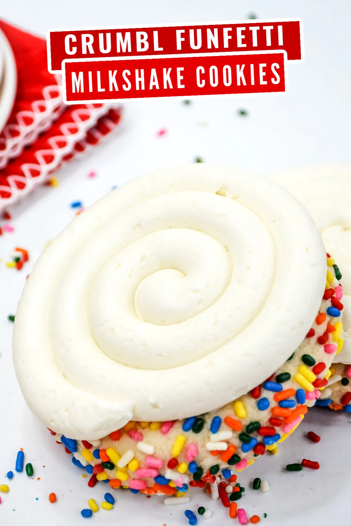 Love Crumbl Funfetti Milkshake Cookies? Recreate these fun and delicious sprinkle covered cookies at home with this easy copycat recipe!