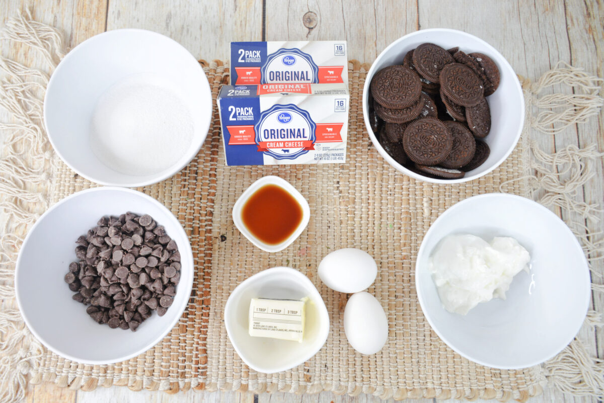 Ingredients for Chocolate Swiss Roll Cheesecakes