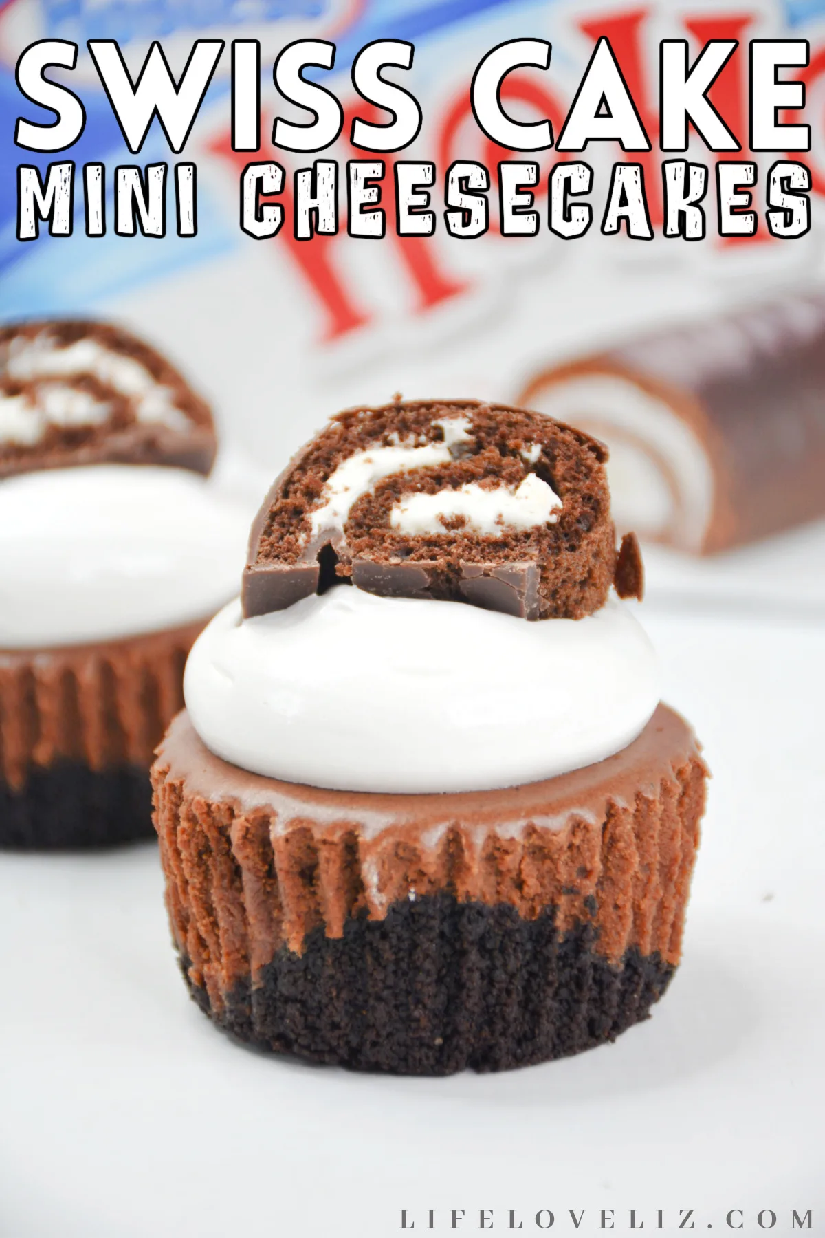 Mini chocolate Swiss roll cheesecakes are irresistible individual desserts featuring chocolate cheesecake and fluffy marshmallow frosting!