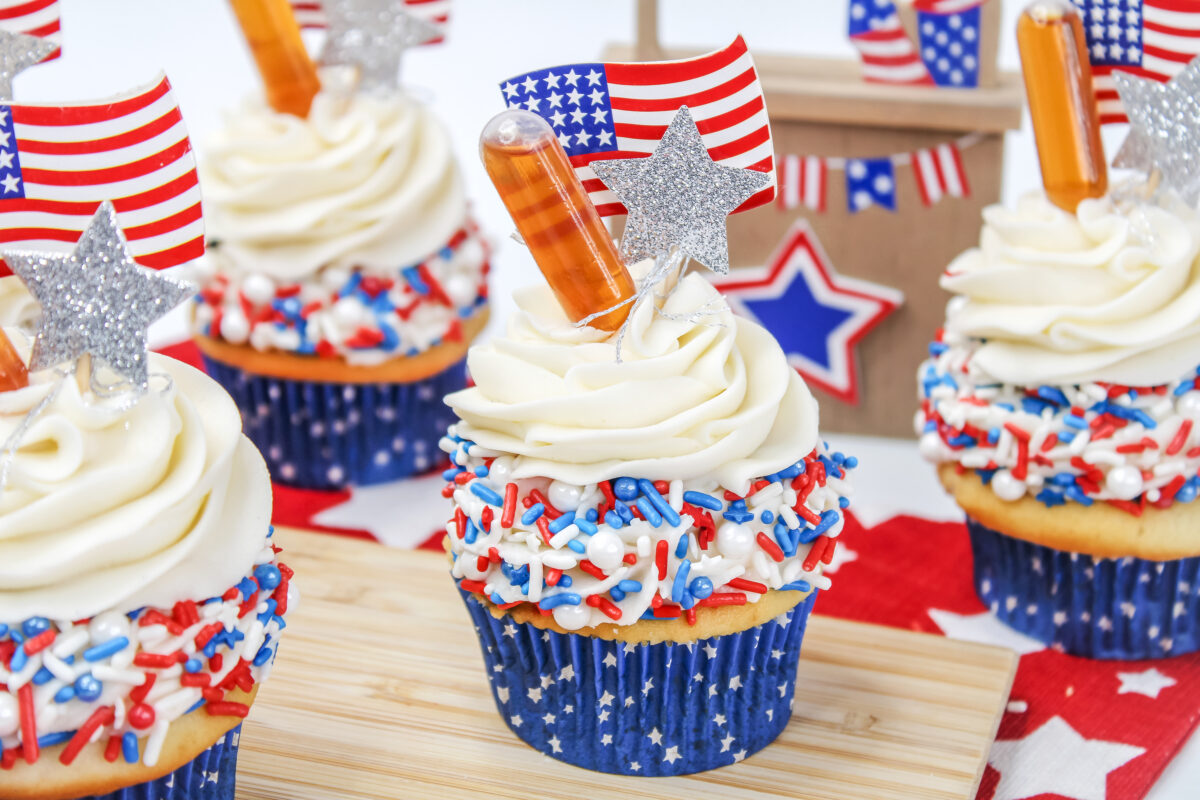 Celebrate America with this delicious and patriotic cupcake recipe! These American Honey Cupcakes are perfect for your next party or cookout.