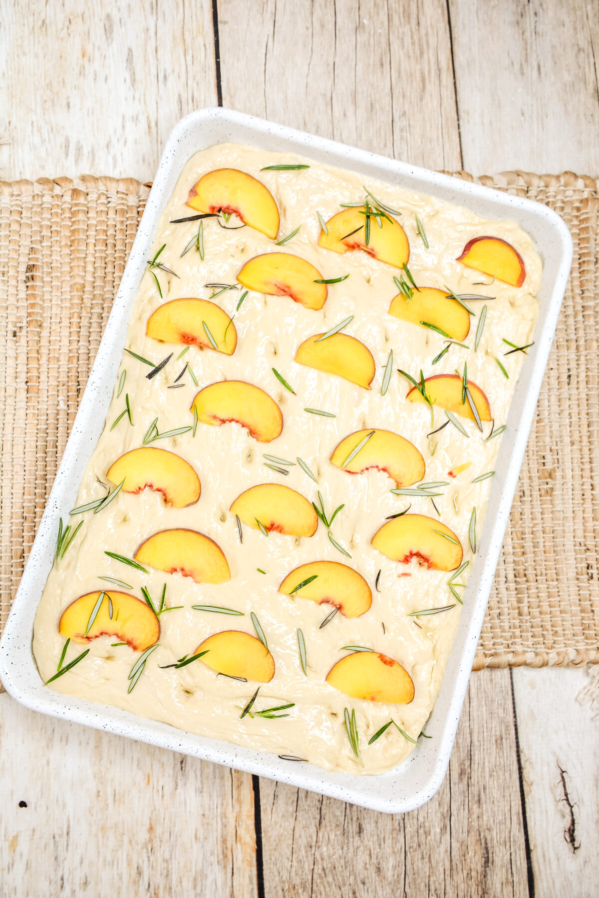 Arrange the peach slices and sprinkle over with the thyme.
