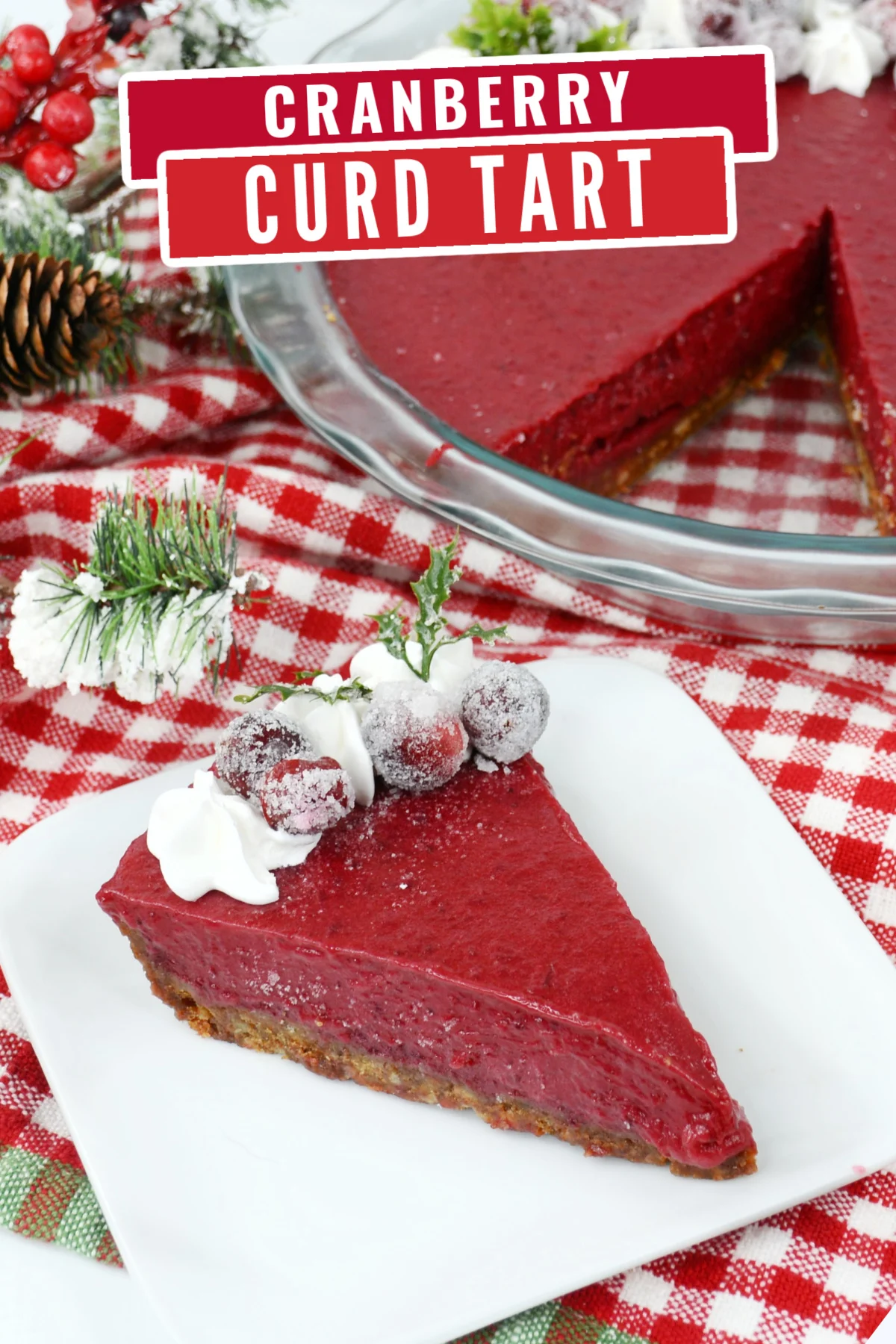 This cranberry curd tart recipe is perfect for the holidays with a crisp ginger snap crust and a delicious sweet and tart cranberry filling