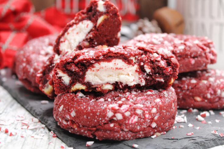Candy Cane Stuffed Red Velvet Cookies