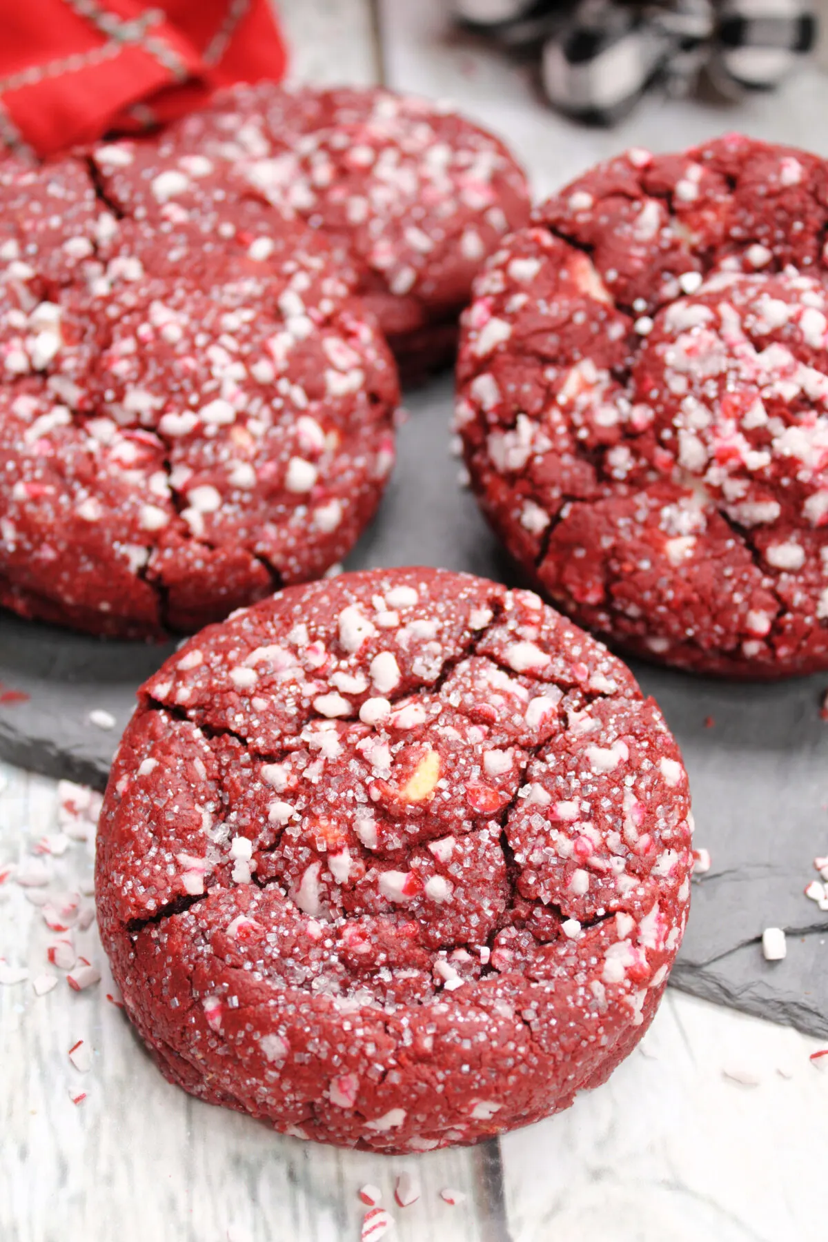 These candy cane stuffed red velvet cookies are a festive addition to your holiday party or cookie exchange!