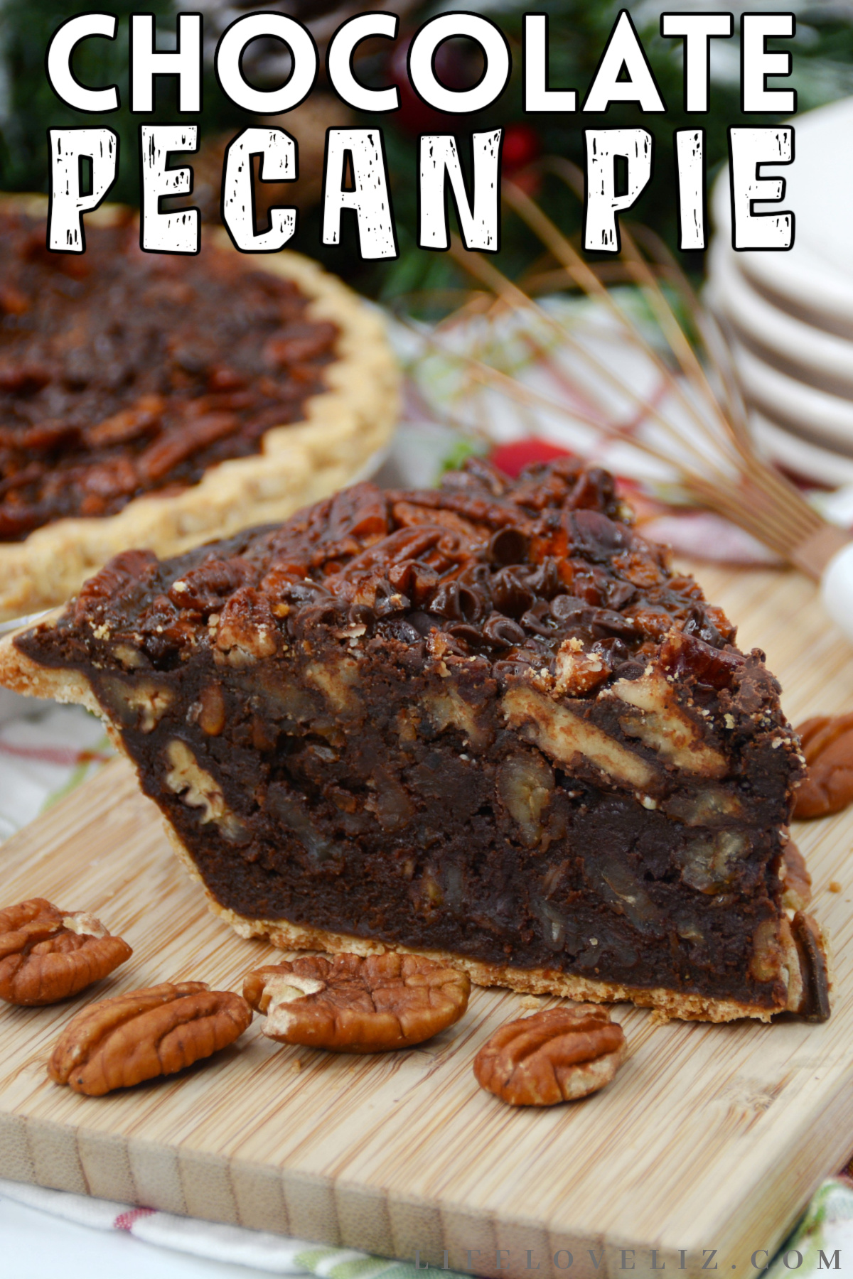 This easy chocolate pecan pie recipe is the perfect dessert for your next holiday gathering! It's rich and chocolatey with a fudgy texture.