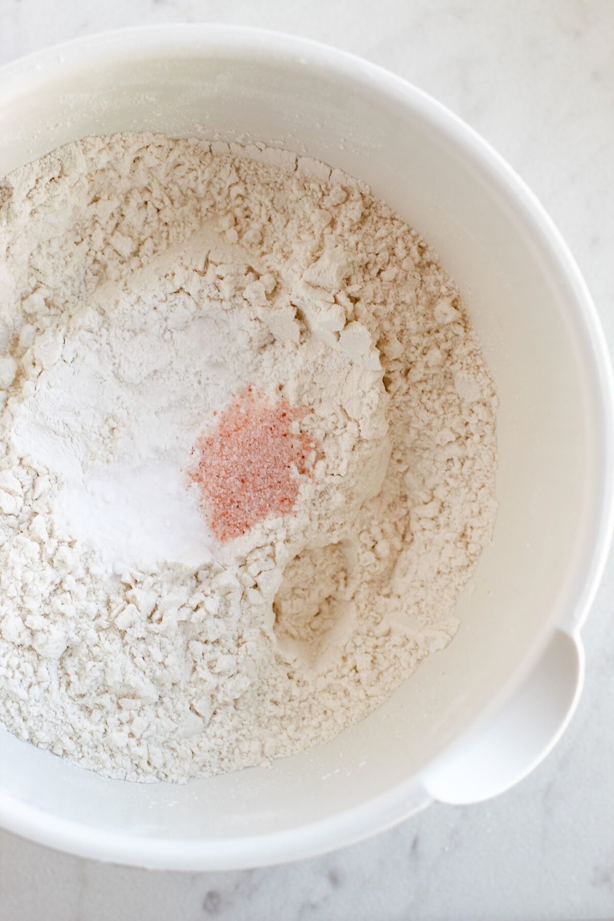 Dry ingredients in a large mixing bowl.