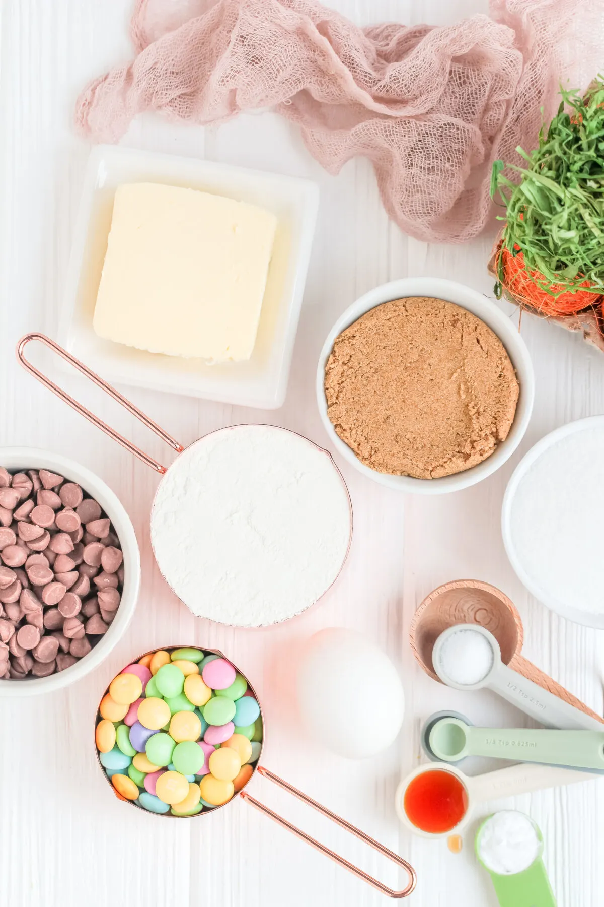 Ingredients for Easter chocolate chip cookies.