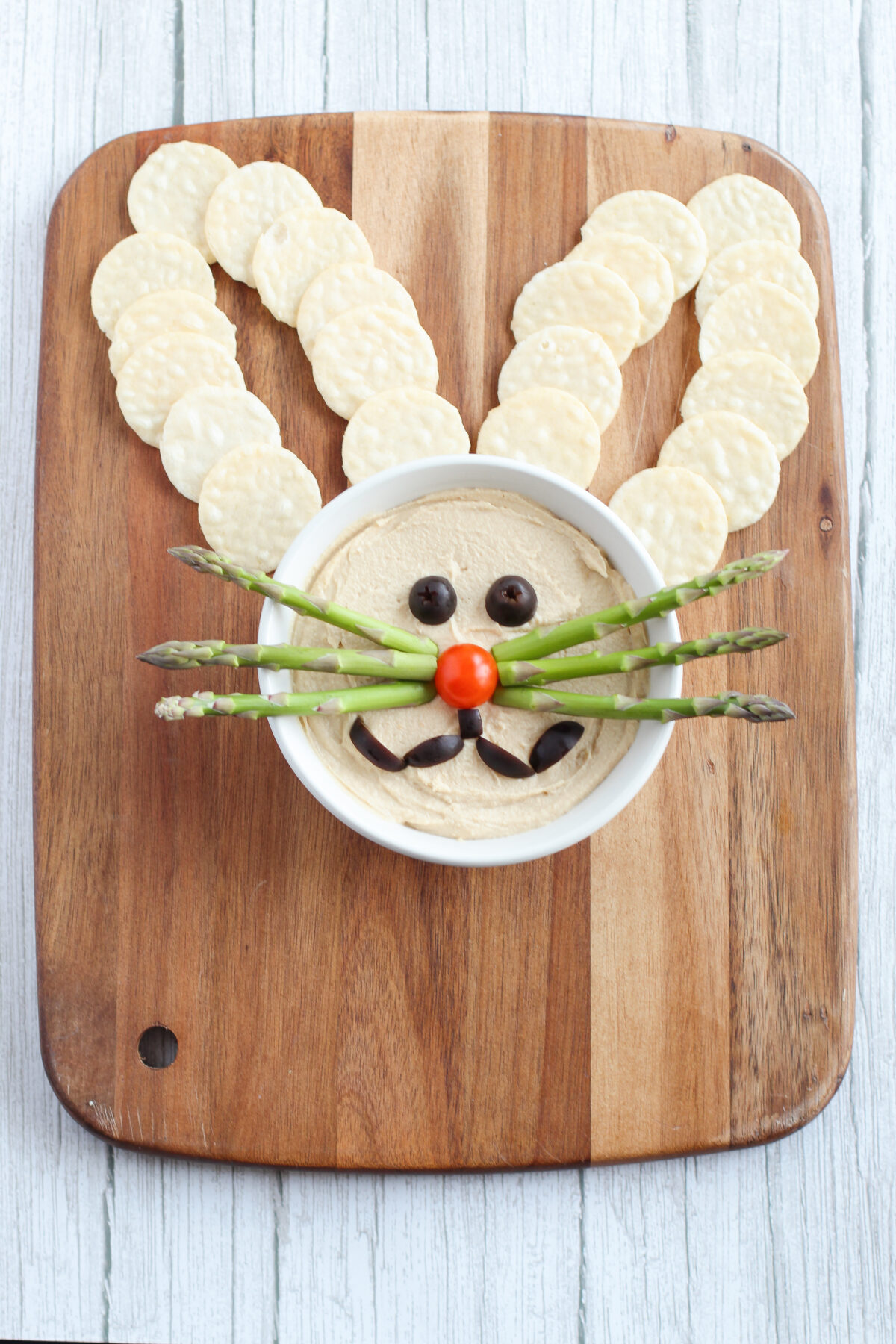 Bunny faced created with vegetables.