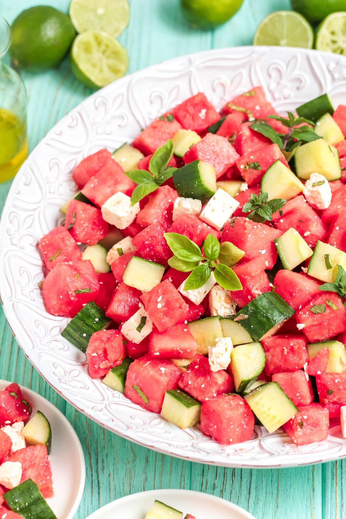 Stay cool on hot days with this delicious, refreshing summer recipe for watermelon salad with feta and cucumber. It's bursting with flavour!