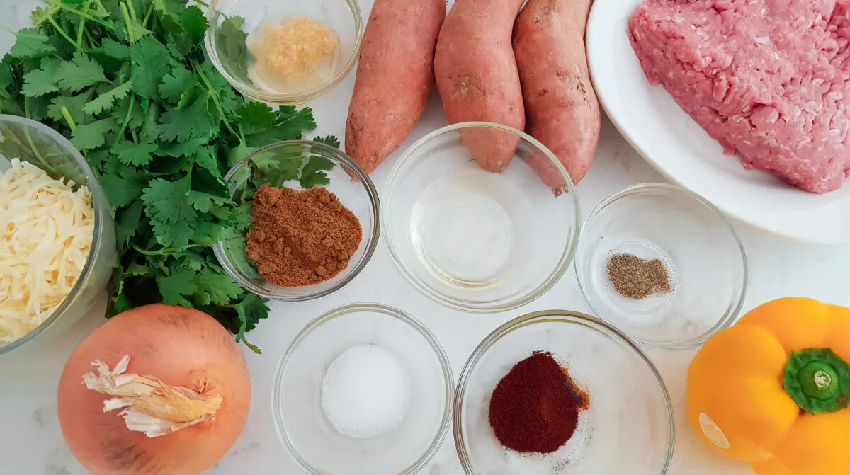 Ingredients for Sweet Potato hash.